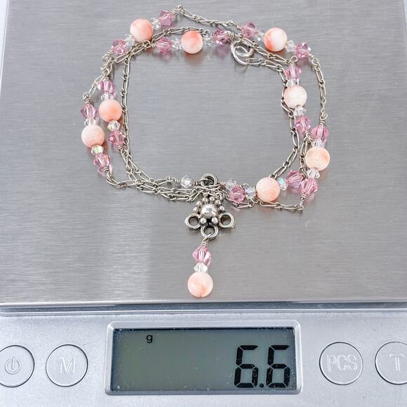 Estate Sterling Silver 925 Pink Shell & Pink Crystal Necklace 20.5" - Picture 7 of 7